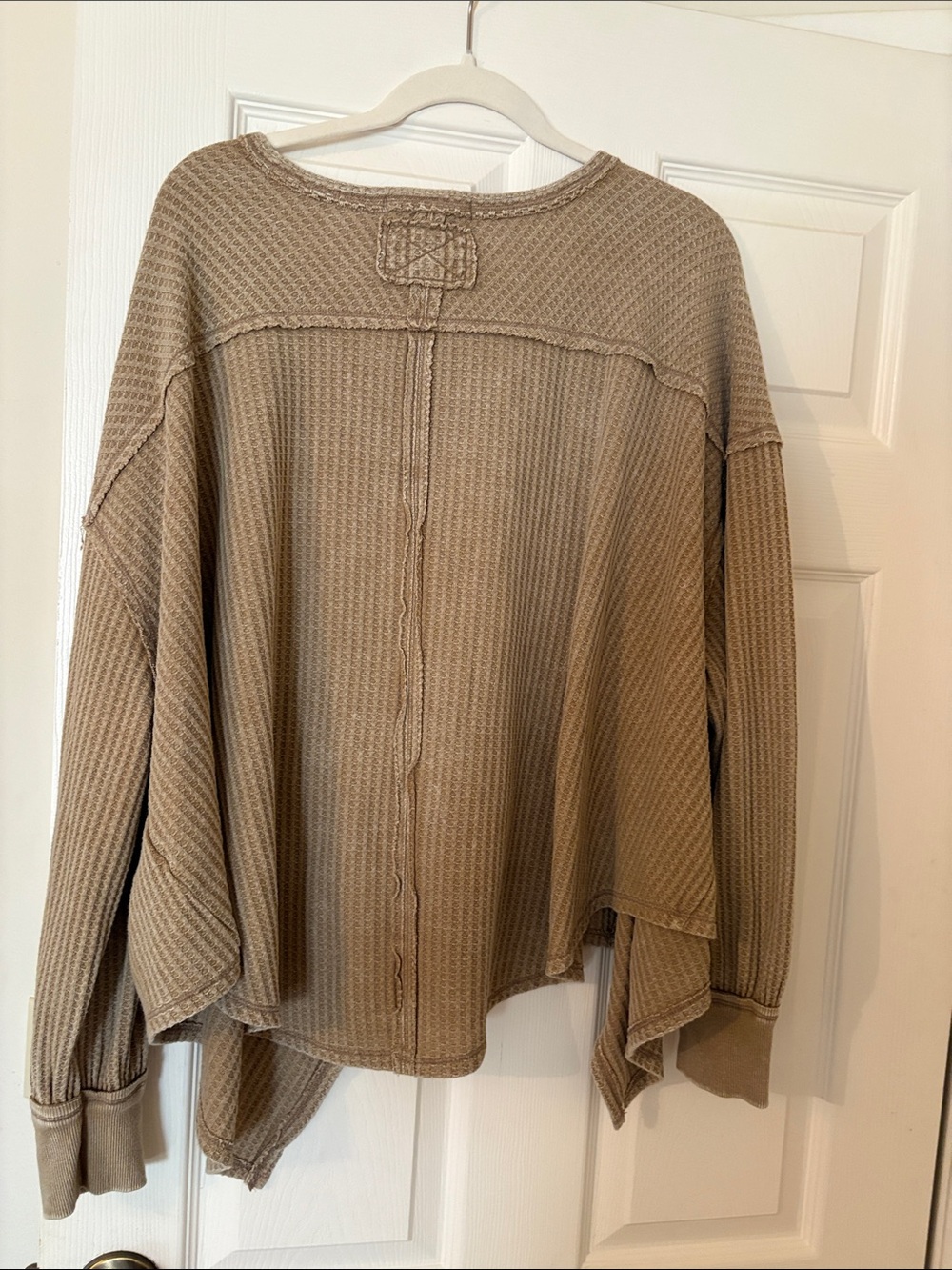 We The Free Waffle Knit V-Neck Long Sleeve Top in Taupe - Picture 3 of 8